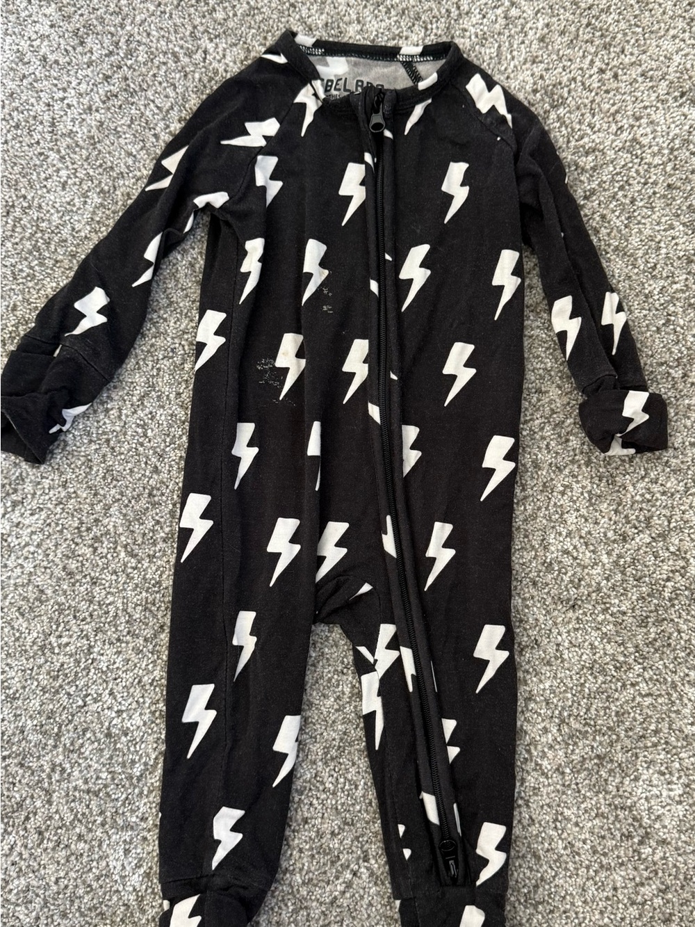 Black Lightning Bolt Zip-Front baby Pajama One-Piece